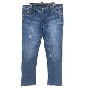 Steve’s Jeans Men’s Dark Wash Distressed Straight Leg Denim Jeans 34x30